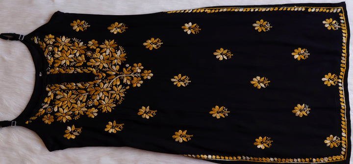 Sanam Black & Yellow Noodle Strap 3 Piece Kurta set - Noor Chikankari