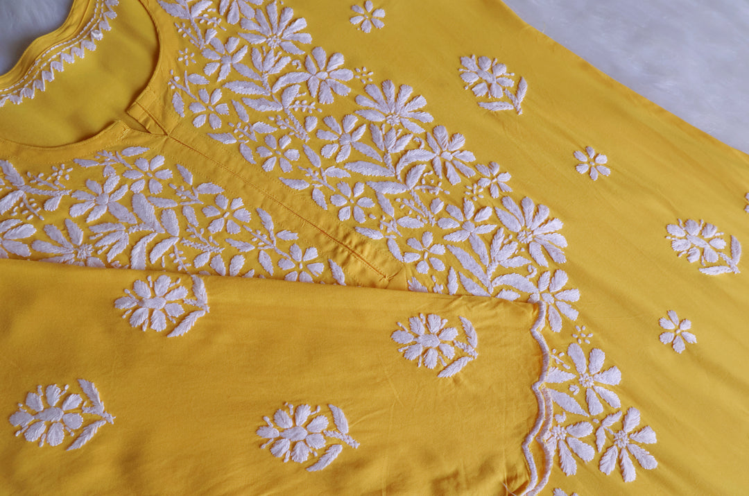 Maisha Yellow Scalloped Long Rayon Kurta