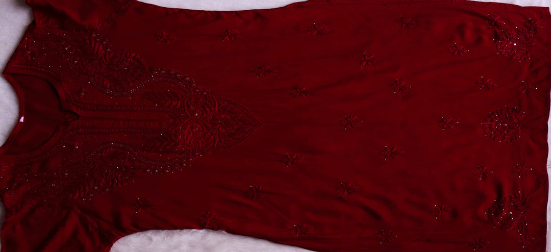 Naida Maroon 2 piece Rayon Mukaish set