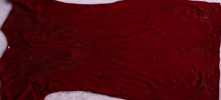 Naida Maroon 2 piece Rayon Mukaish set
