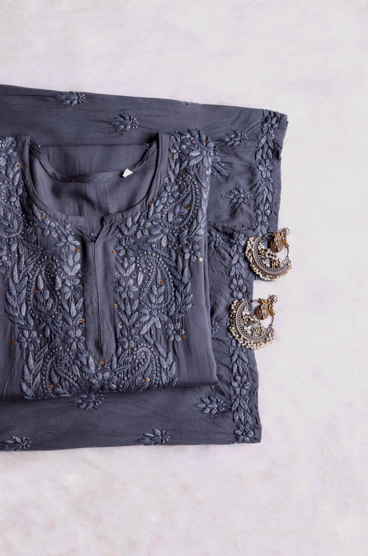 Silver Grey 2 piece Rayon Mukaish set