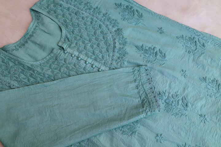 Jannat Sage Green Short Chanderi Kurta