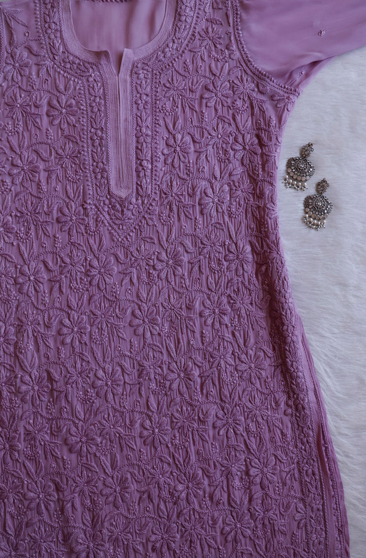 Alayna Dusty Purple Jaal Viscose Georgette Kurta