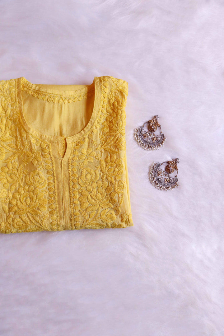 Jannat Yellow Chanderi Kurta