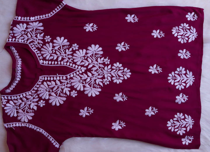 Aayat Deep Purple Short Rayon Kurta - Noor Chikankari