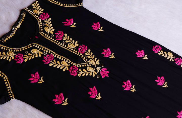 Gulaab Black, Pink & Yellow Rayon Kurta Set