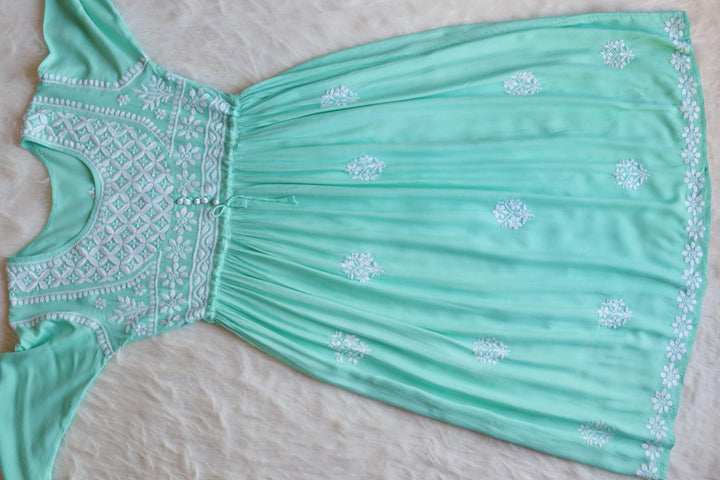 Alina Mint Green Rayon Long fit and flare Dress