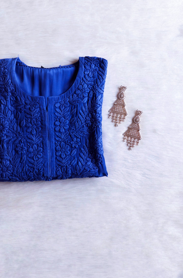 Mehr Royal Blue Crepe Silk Kurta