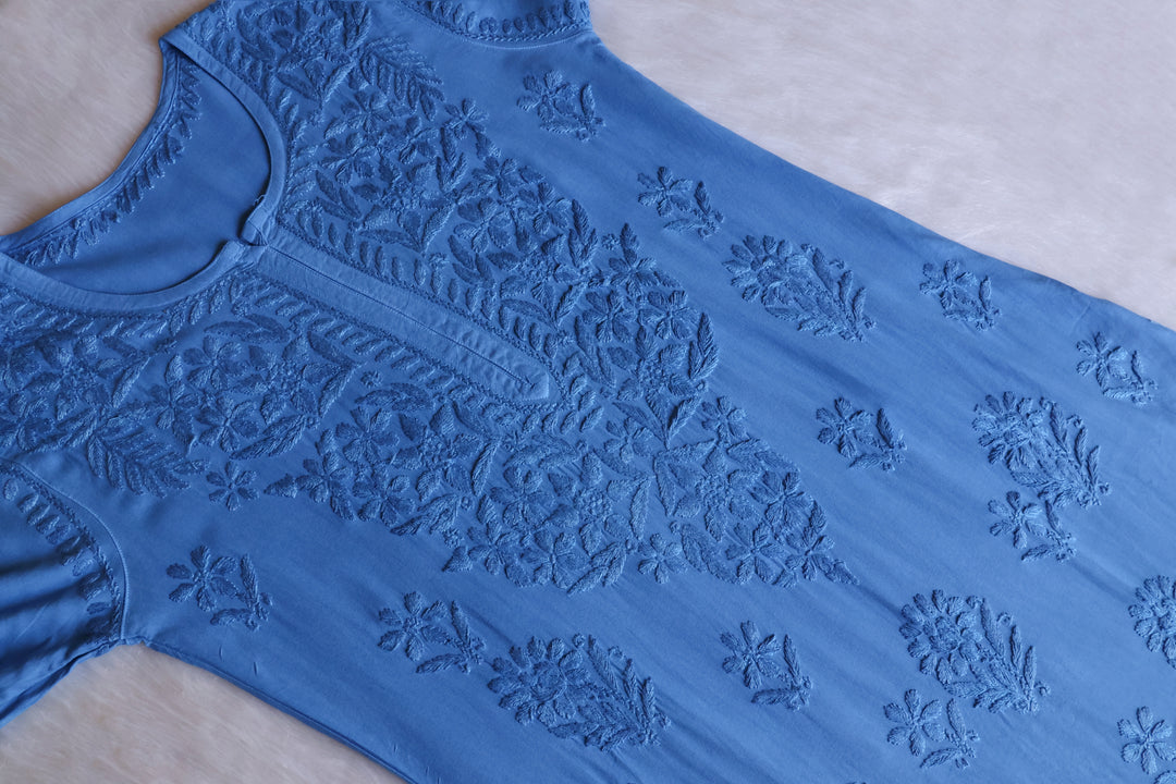 Alishba Ice Blue Scalloped Rayon set