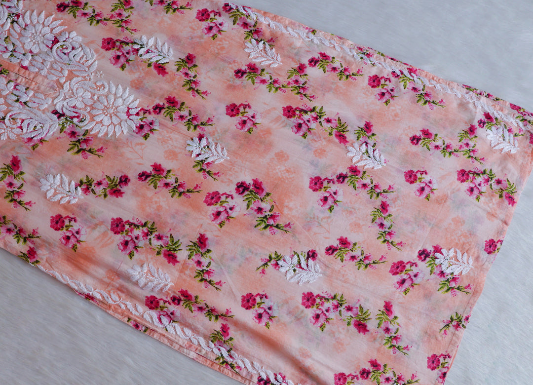 Gul Peach Floral Long MulMul Kurta