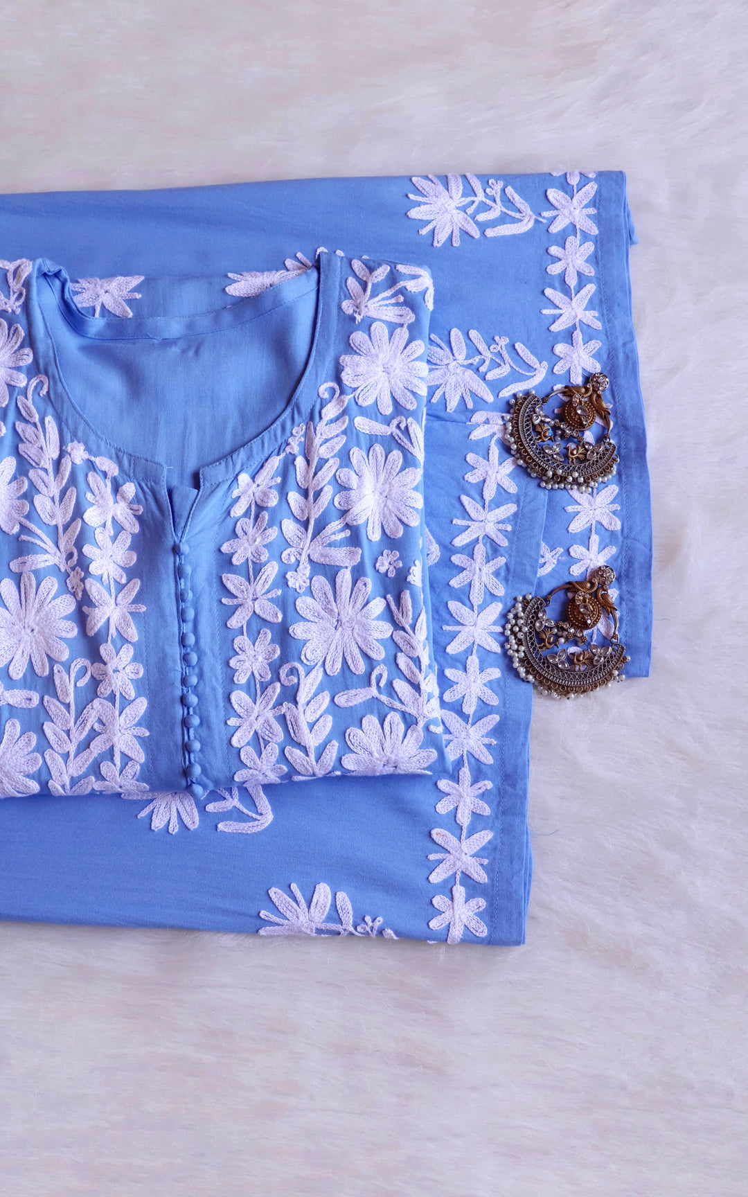 Mysa Ice Blue Rayon Kurta Pant set