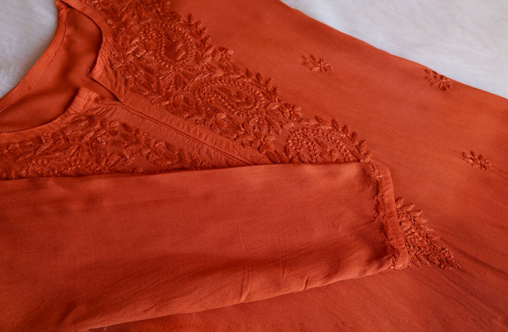 Laila Rust Ombre Rayon 3 Piece Set - Noor Chikankari