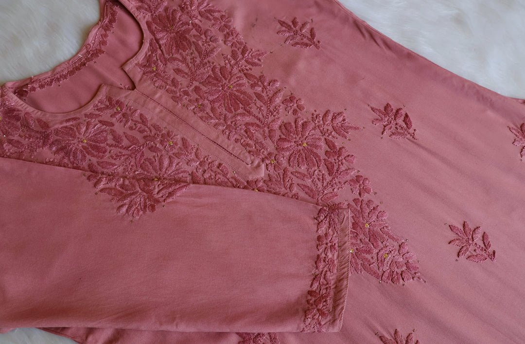 Naira Rose Brown Rayon Mukaish 3 Piece Set