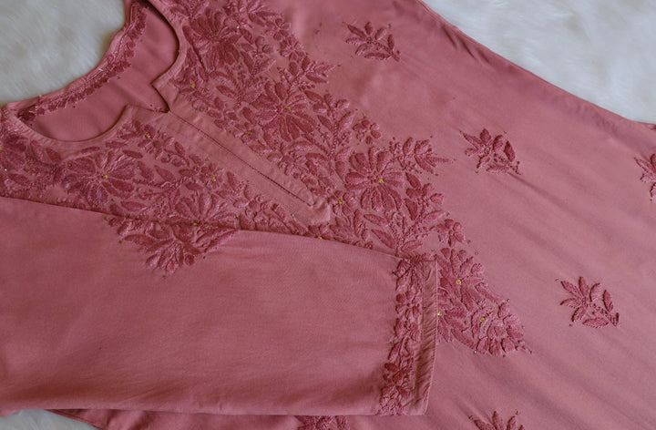 Naira Rose Brown Rayon Mukaish 3 Piece Set