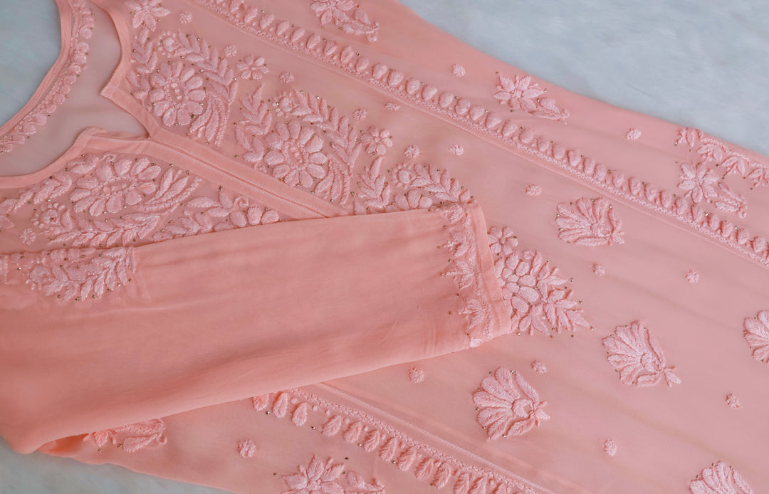 Heer Peach Viscose Georgette Kurta