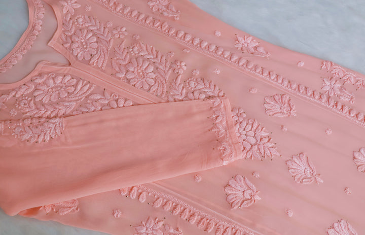 Heer Peach Viscose Georgette Kurta
