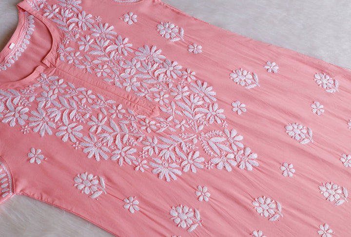 Maisha Rose Pink Scalloped Long Rayon Kurta