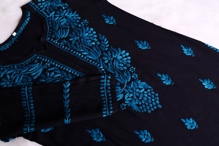 Noora Black & Blue Long Rayon kurta