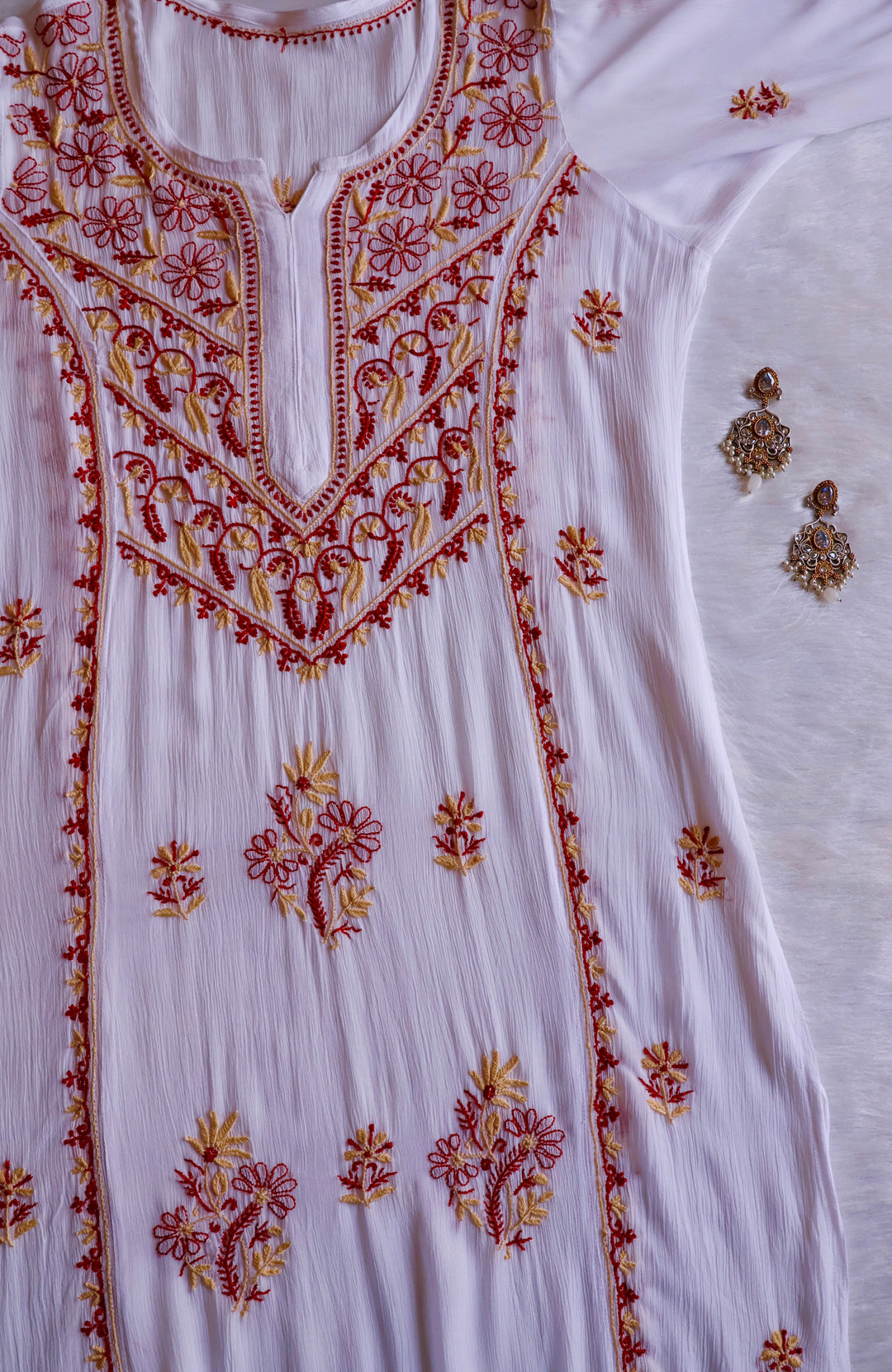 Hoorain White, Maroon & Cream Pure Chiffon Kurta