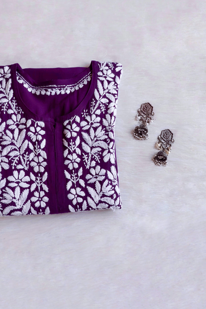 Maisha Deep Purple Scalloped Long Rayon Kurta