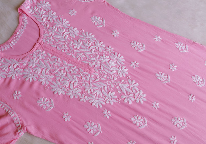 Maisha Baby Pink Scalloped Long Rayon Kurta