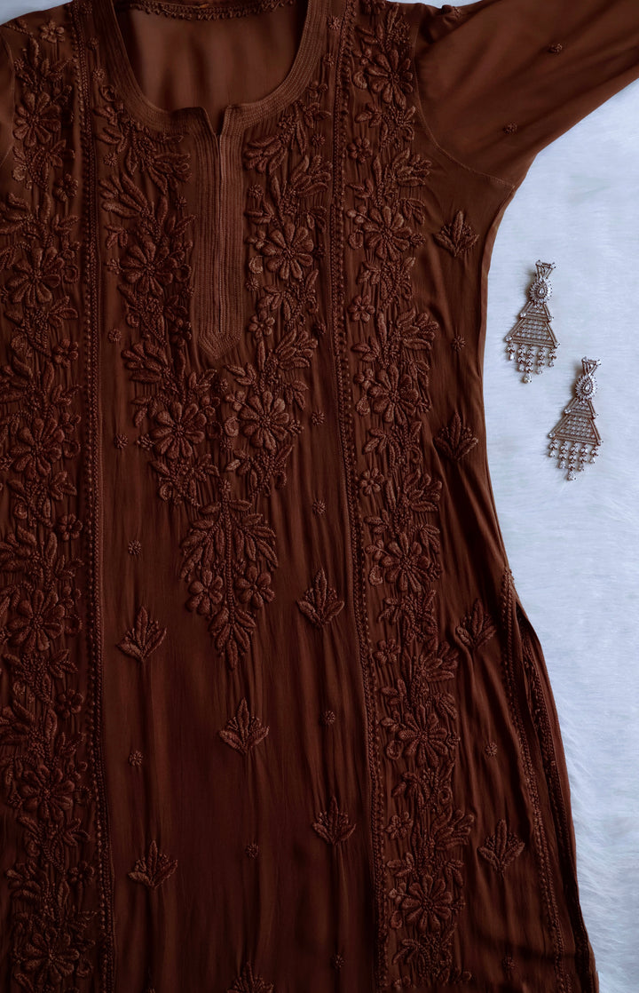 Mahnoor Chocolate Brown Viscose Georgette Kurta