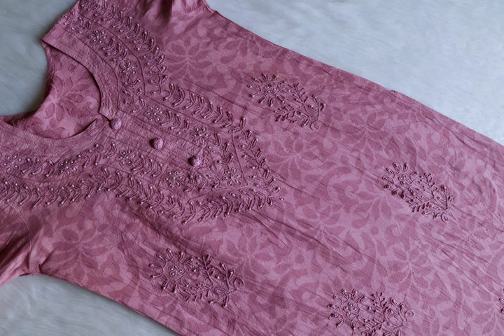 Dusty Lavender Long Jacquard Pearl Cotton kurta