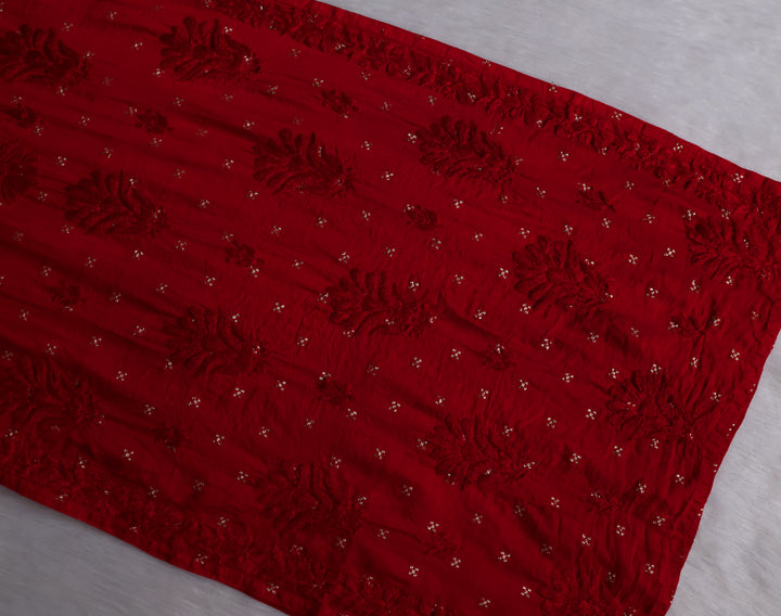 Nazakat Deep Red Premium Long Chanderi Kurta