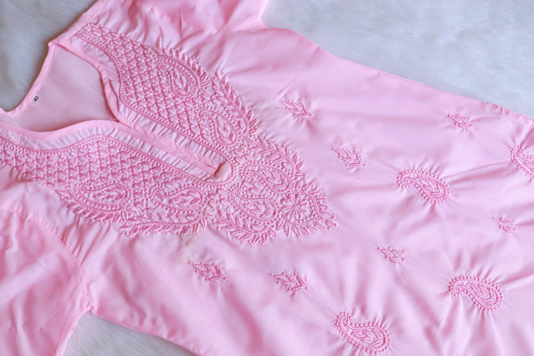 Zahra Baby Pink Cotton Kurta - Noor Chikankari