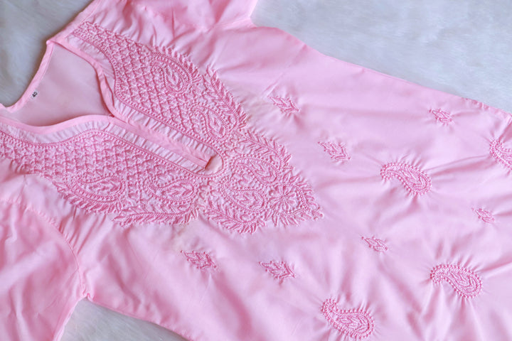 Zahra Baby Pink Cotton Kurta - Noor Chikankari