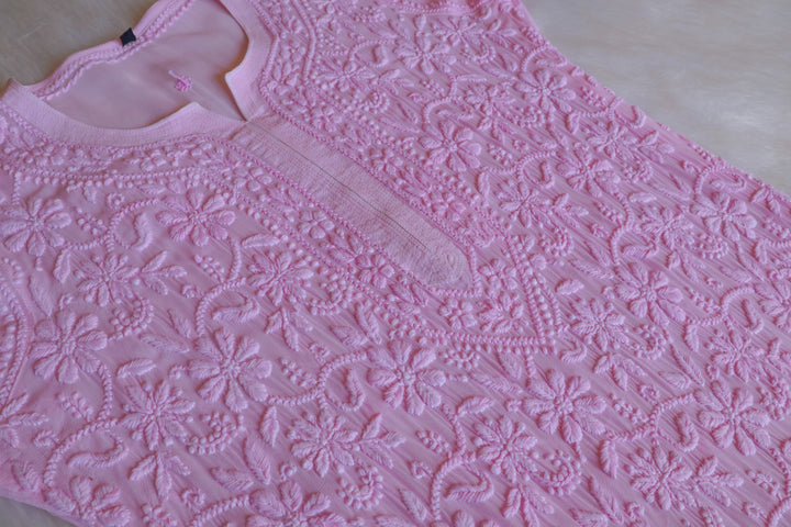 Alayna Baby Pink Jaal Viscose Georgette Kurta