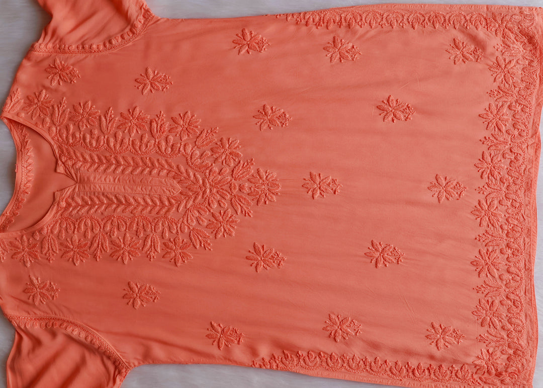 Sarah Peach Modal short top - Noor Chikankari