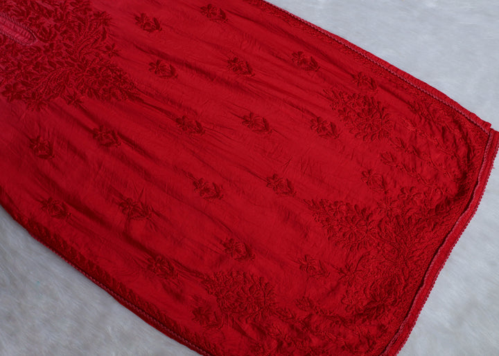 Ruhaab Coral Red Pure Chanderi set