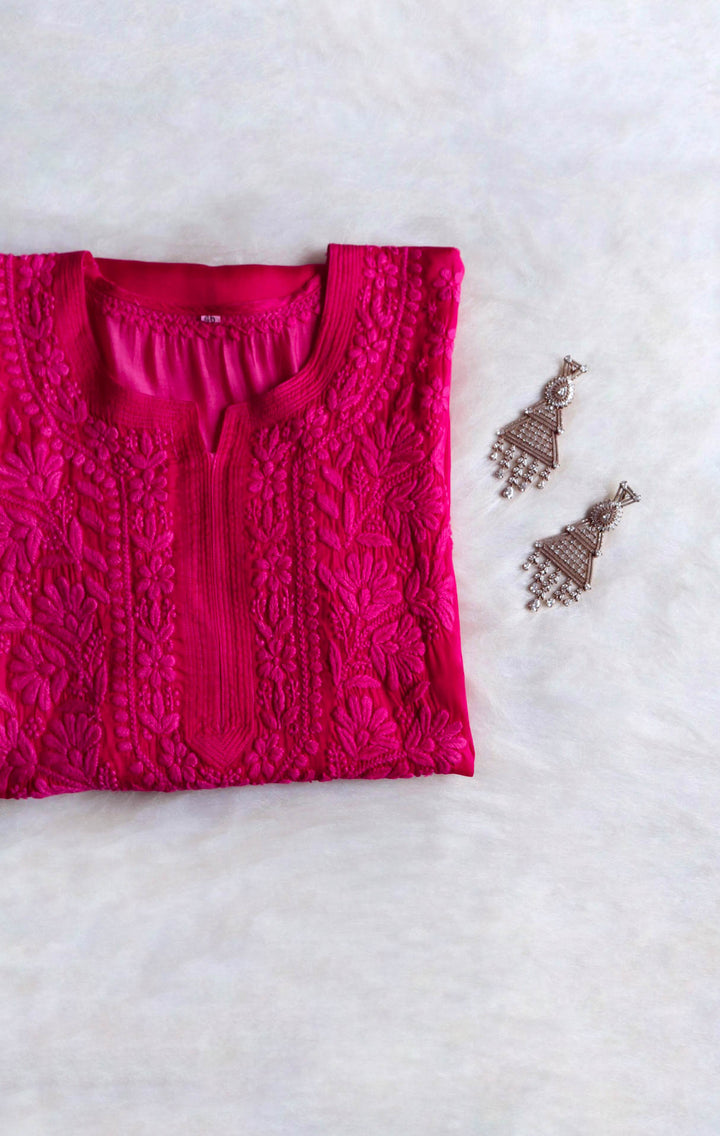 Mehr Deep Pink Long Modal Silk Kurta