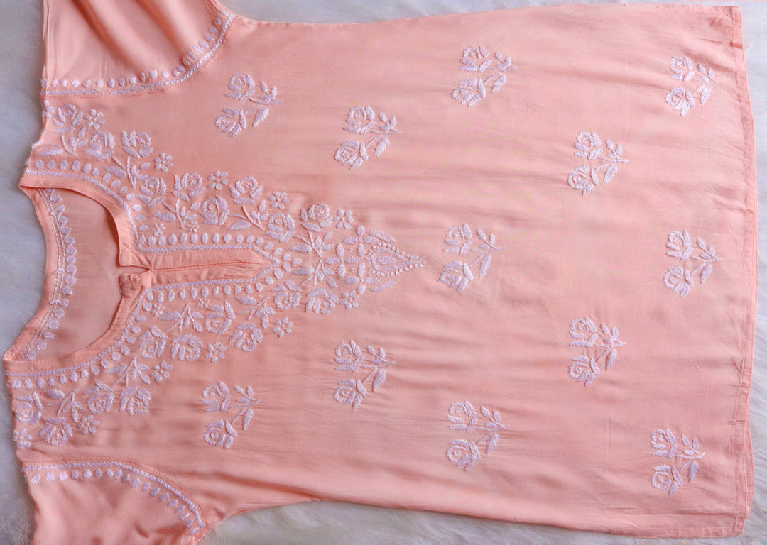 Gul Peach & White Short Rayon Kurta