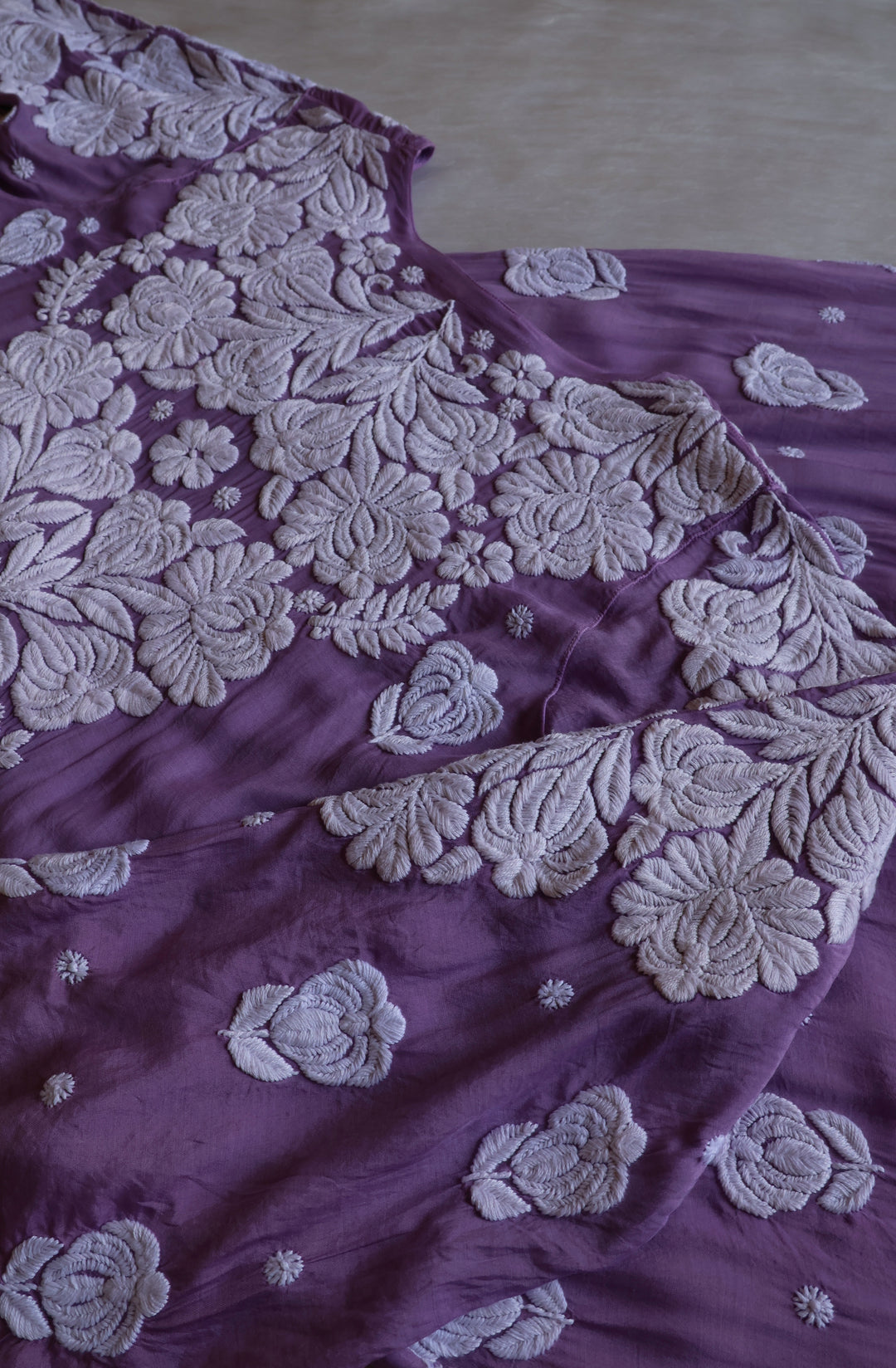 Noor Dusty Purple 10D Pure Muslin Scalloped Kurta Set