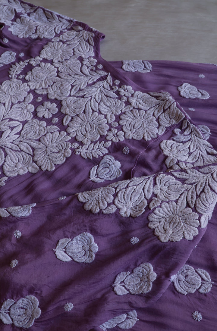 Noor Dusty Purple 10D Pure Muslin Scalloped Kurta Set