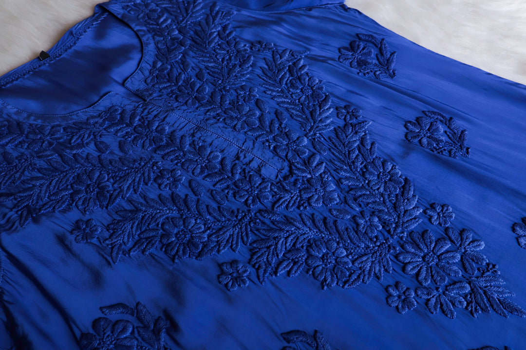 Mehr Royal Blue Crepe Silk Kurta
