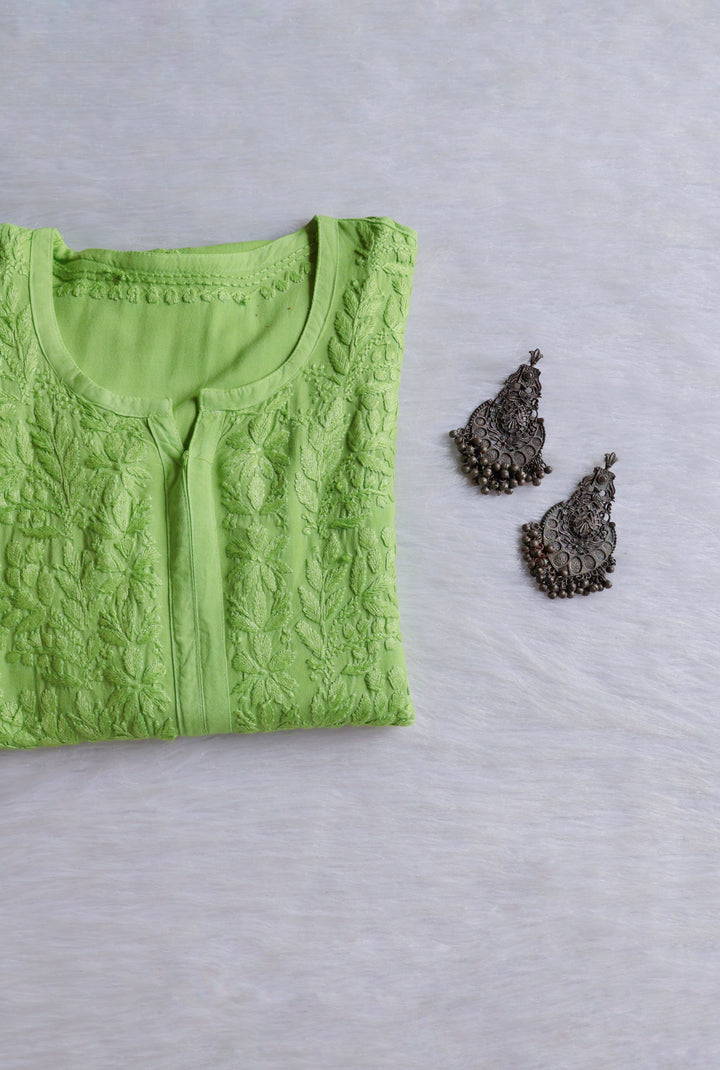 Alvira Lime Green Ombre Long Rayon Kurta