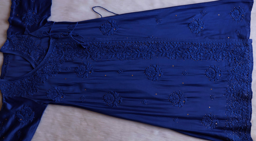 Noor Royal Blue Pure Chanderi Silk Angarakha