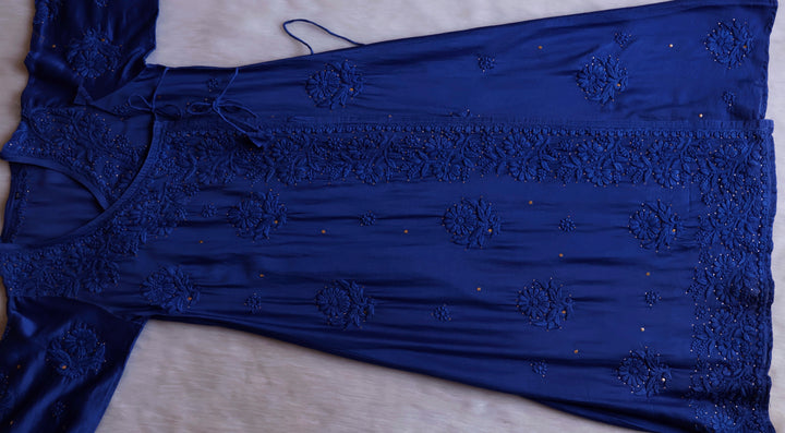 Noor Royal Blue Pure Chanderi Silk Angarakha