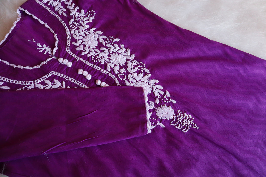 Gul Purple Long Jacquard Cotton kurta