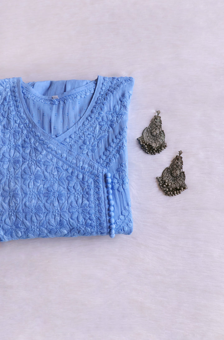 Nazakat Ice Blue Pure Cotton Angarakha Dress