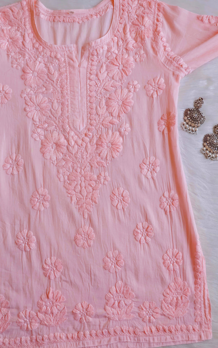 Nazakat Peach Cotton short kurta