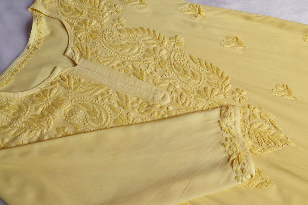 Zahrah Pastel Yellow Ombre Long Rayon Kurta