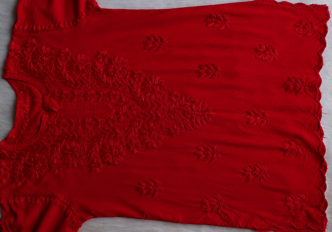 Gul Red Scalloped Short Kurta