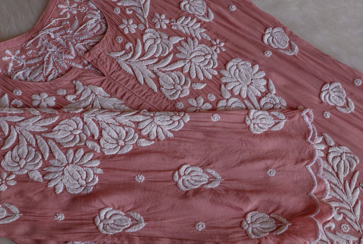 Noor Rose Brown 10D Pure Muslin Scalloped Kurta Set