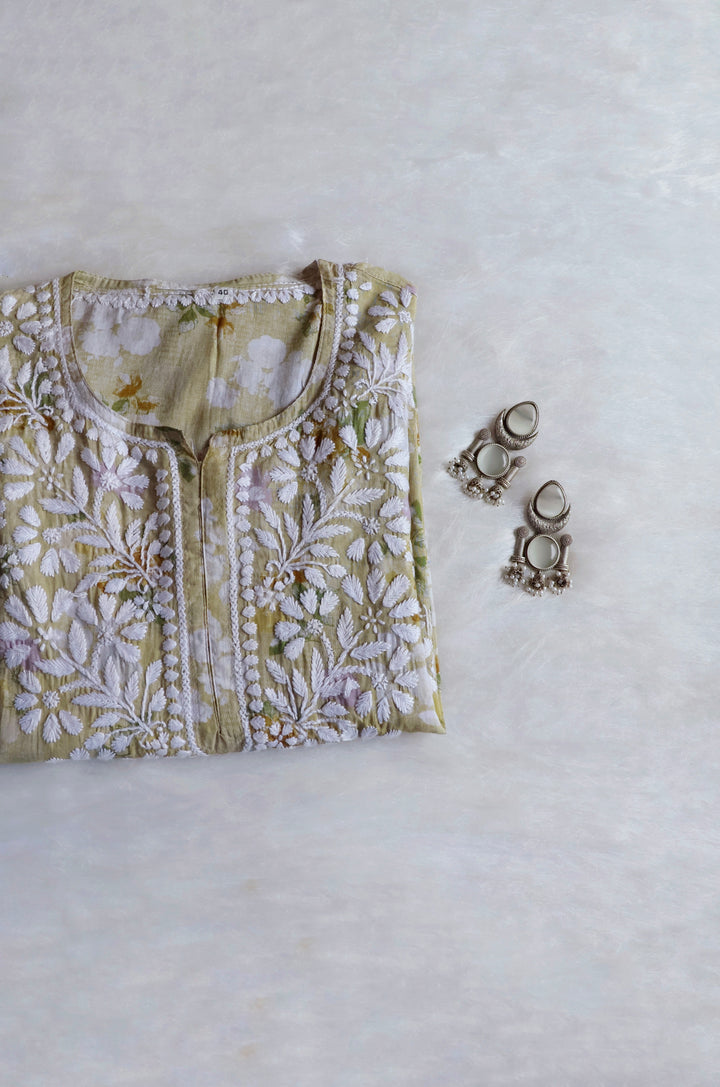 Maira Olive Green Mulmul Long Kurta