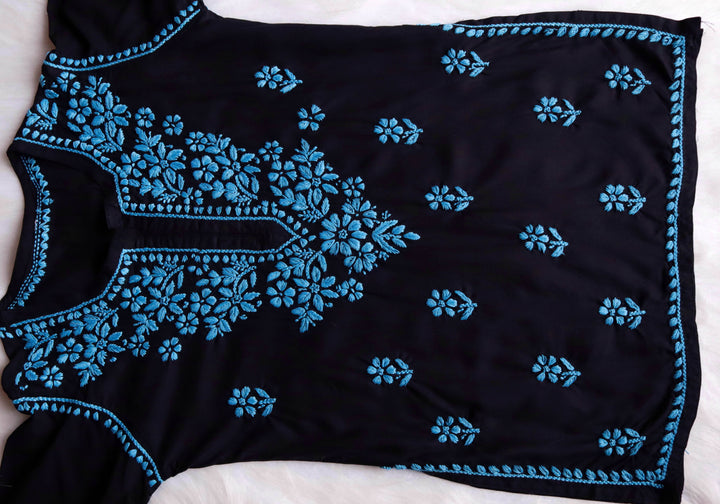 Gul-E-Jahaan Black & Royal Blue Short Rayon Kurta