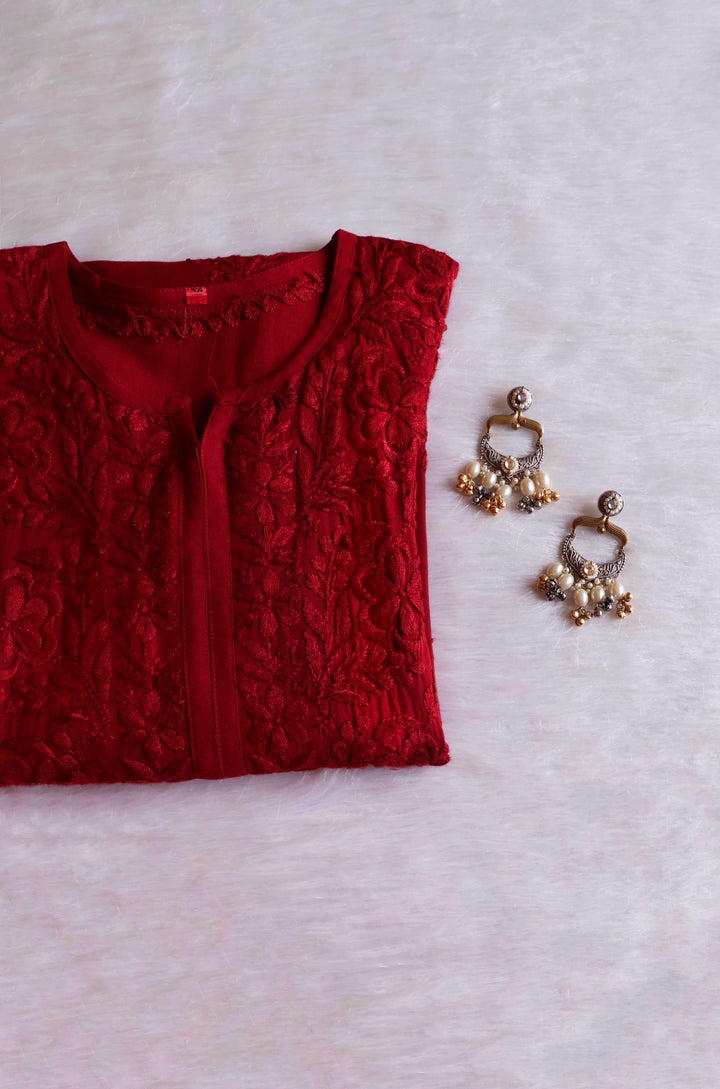 Sanam Maroon Ombre Long Rayon Kurta